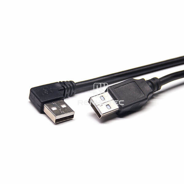 USB A Male Right Angle to Straight Male 2.0 USB Black Extension Cable
