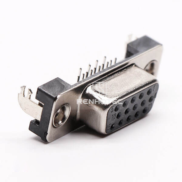 D-SUB Connector 15 Pin Female Right Angle Black for PCB Mount