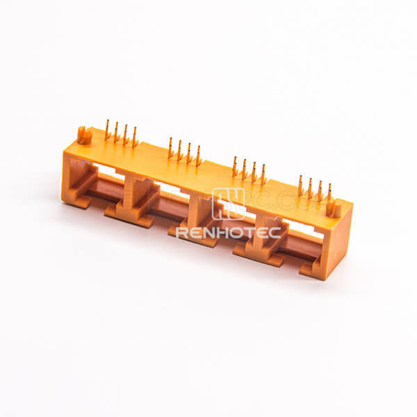 Orange RJ45 Modualr Jack Connector 1x4 Port 90 Degree PCB Mount Through Hole