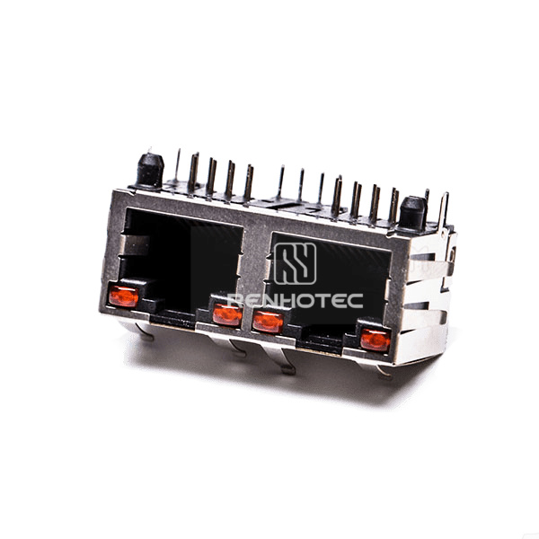 90 Degree RJ45 Connector Jack 2 Port with Shield and with LED for PCB