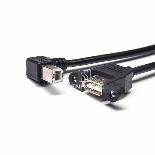 USB 2.0 USB-B Angled Male to Panel-Mount USB-A Female Cable