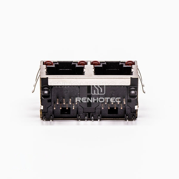 90 Degree RJ45 Connector Jack 2 Port with Shield and with LED for PCB