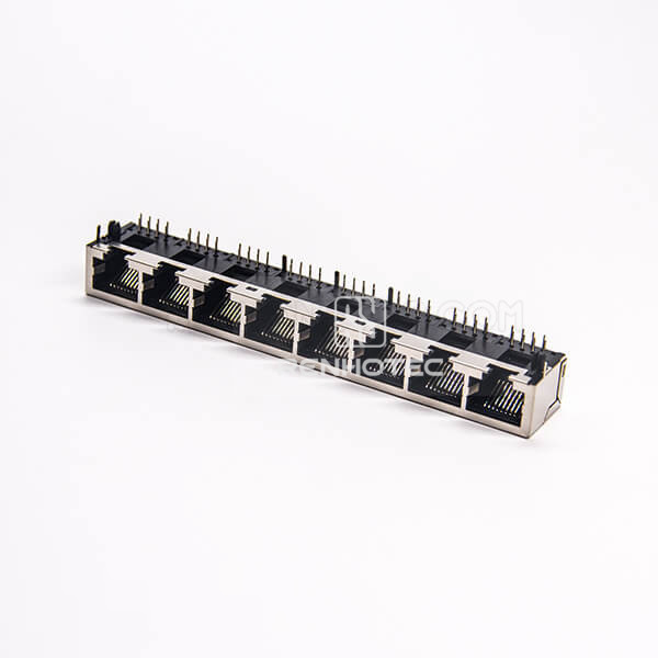 8 Port RJ45 Socket Netword Connector 90 Degree 8p8c Shielded DIP Type PCB Mount