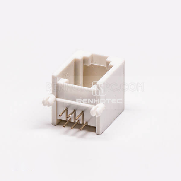 4P4C Female Modular Jack, White, Right Angle
