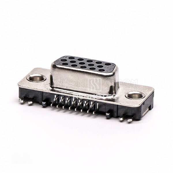 15 Pin HD D-SUB Right Angle Jack Through Hole Staking Type Black