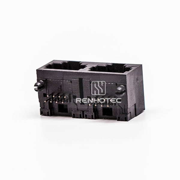 90 Degree RJ45 Connector Female 2 Port 8P Black Gold Plated Unshield Without LED