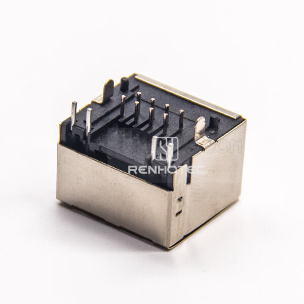 8p8c Socket RJ45 Modualr Connector Right Angle PCB Mount Shielded Through Hole