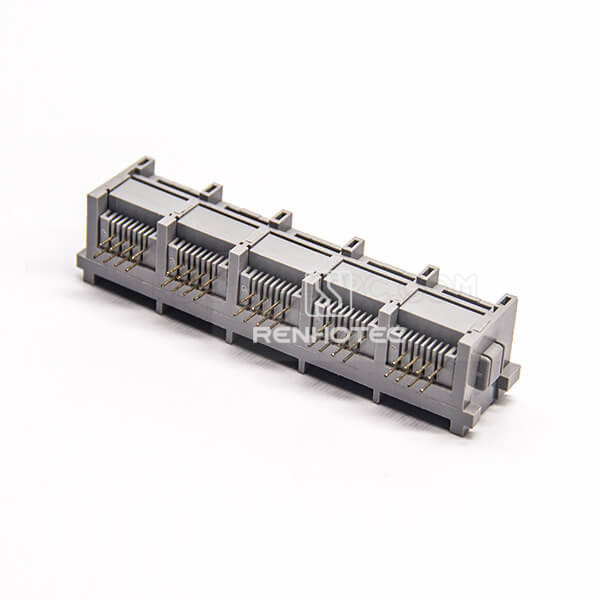 RJ45 Right Angle Coupler Unshielded Jack 1*5 Port Through Hole for PCB Mount
