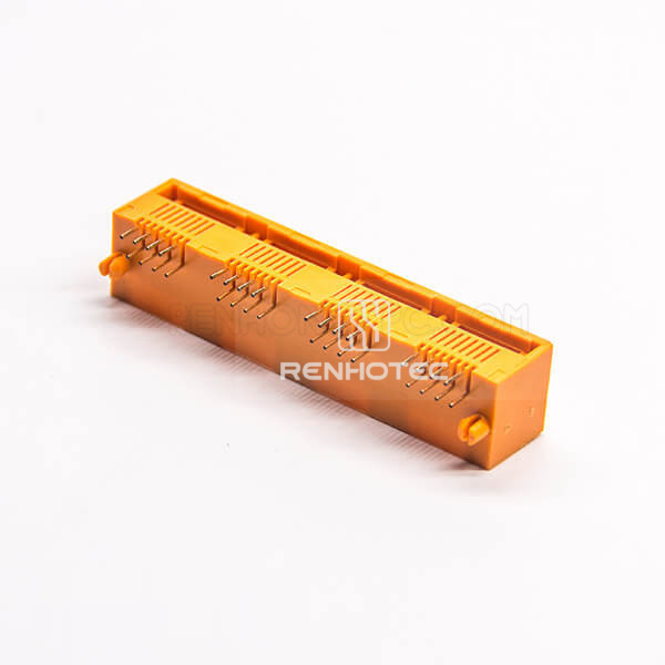 Orange RJ45 Modualr Jack Connector 1x4 Port 90 Degree PCB Mount Through Hole
