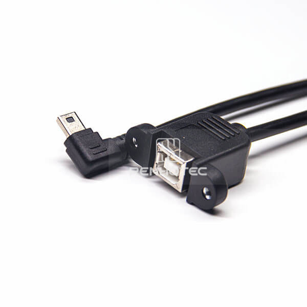 Mini B USB Cable Male Left Angle to Type B Female with Screw Holes OTG Cable