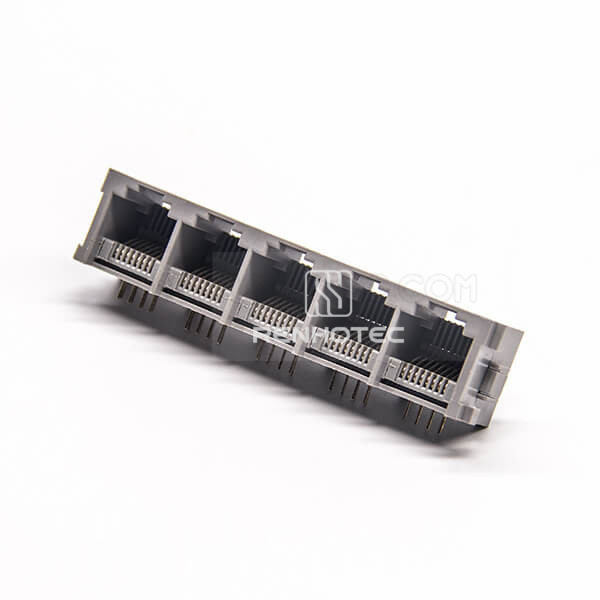 RJ45 Right Angle Coupler Unshielded Jack 1*5 Port Through Hole for PCB Mount