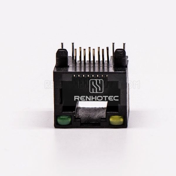 RJ45 Female 8 Pin Connector 1 Port Black Right Angle Unshield With LED for PCB