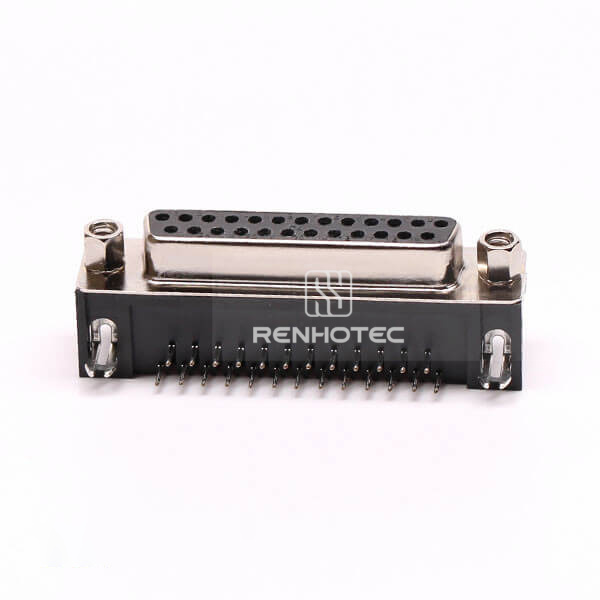25 Pin D-SUB Female Right Angle Solder Type for PCB with Stamped Pin Connector