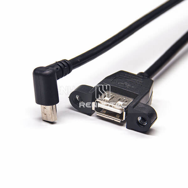 Mini USB Cable 1M Extension Down Angle Male to Type A Female Straight with Screw Holes