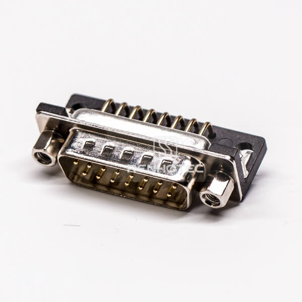 D-SUB 15 Pin Male Cable Connector Solder Type Right Angle with Staking