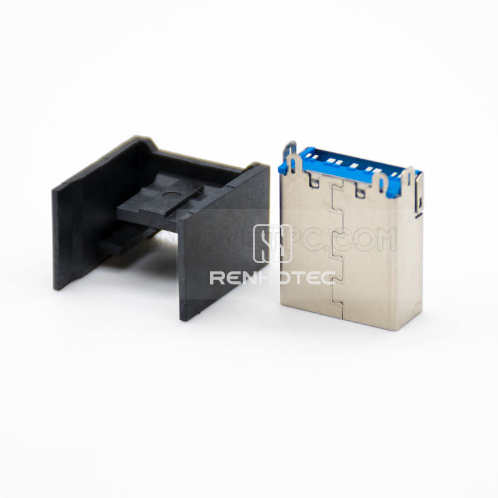 USB A Female Connector Dual 3.0 Straight 9 Pin Through Hole Metal Shell SMT Type
