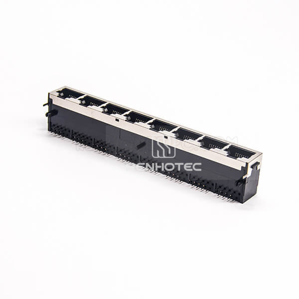 RJ45 8 Port Jack Shielded 90 Degree Through Hole PCB Mount Without LED