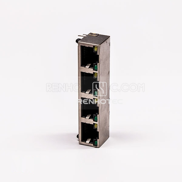 4 Port RJ45 Connector Female Right Angle 8P with Shield With LED for PCB