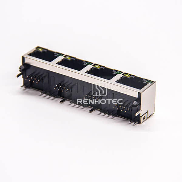 RJ45 4 Port Socket 1*4 Ethernet Network Connector with LED Shielded