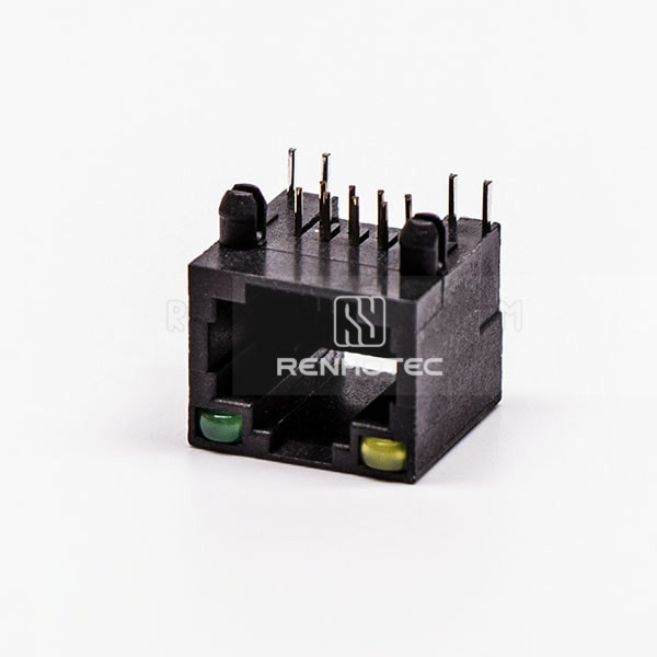 RJ45 Female 8 Pin Connector 1 Port Black Right Angle Unshield With LED for PCB