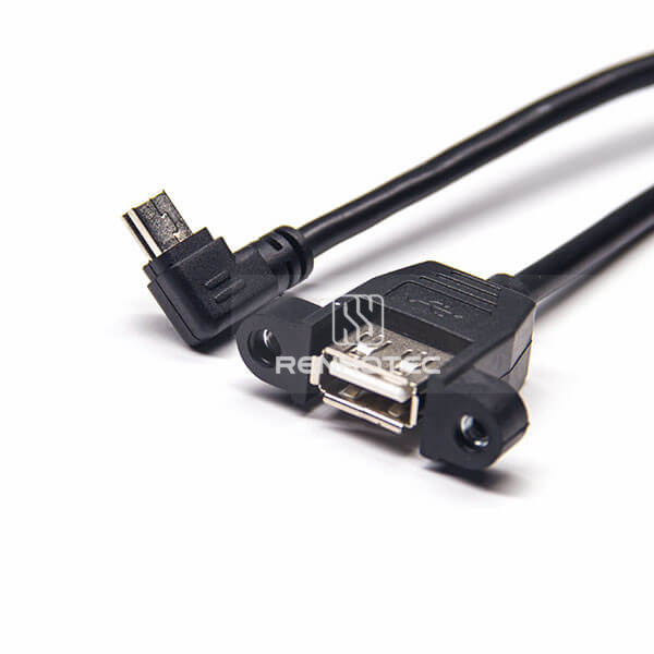 Right Angle Mini USB Cable Male to USB A Female with Screw Holes Straight OTG Cable