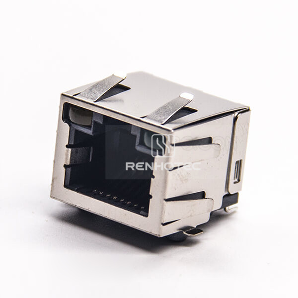 RJ45 8p8c Jack Modular Connector Straight SMT PCB Mount with EMI with LED