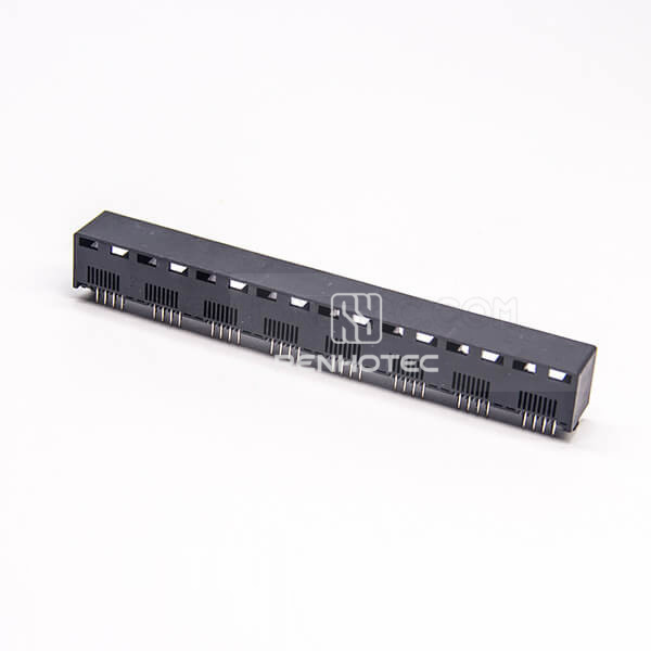 RJ45 Multiport Jack Black Plastic Through Hole for PCB Mount 1*8 Multiple Port