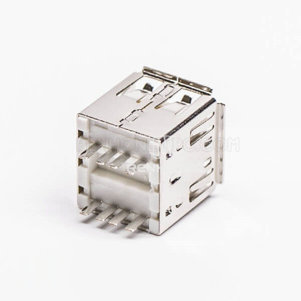 Dual Port Female Straight Through Hole USB Connector for PCB Mount