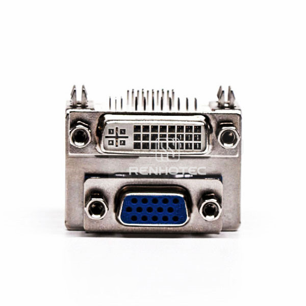 Right-Angle Stacked DVI 24+5 Female / VGA 15 Pin Female Connector, Blue
