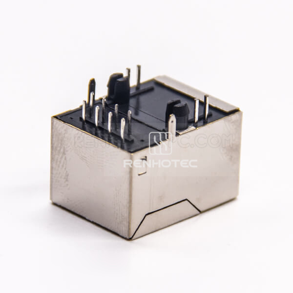 LED Connector RJ45 Shielded 8P8C Right Angle Through Hole for PCB Mount