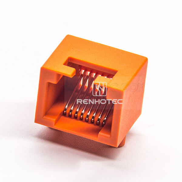 RJ45 Orange Jack Right Angled Modular Connector 8p8c Through Hole without Shielded