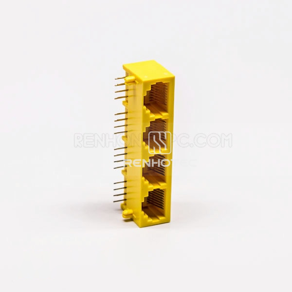 4 Port RJ45 Female modular 90 Degree Connector 8P Yellow Unshield Without LED