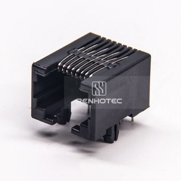 RJ45 Angled Connector PCB Mount Black Plastic Unshielded Jack 8P8C