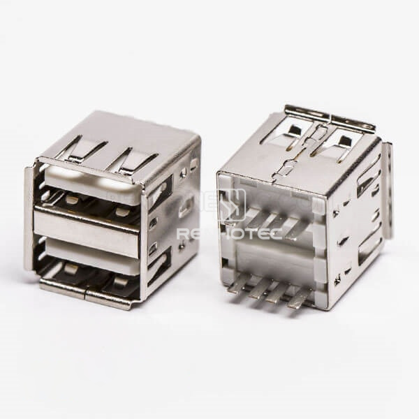 Dual Port Female Straight Through Hole USB Connector for PCB Mount