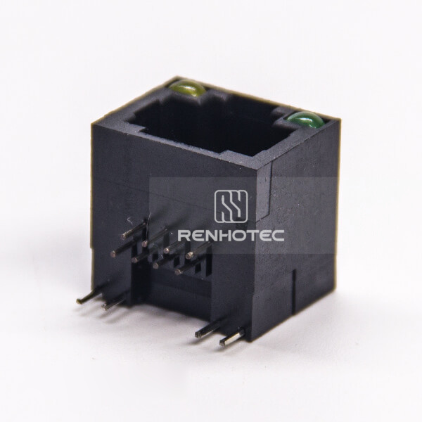 R45 with LED Black Plastic Shell Unshielded Right Angle Through Hole