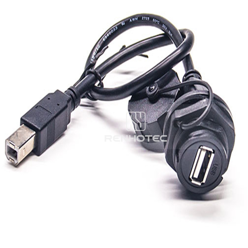 USB Panel Mount Type A Cable to Type B Waterproof USB Cable