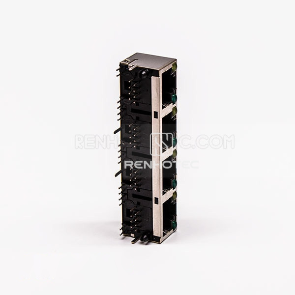 4 Port RJ45 Connector Female Right Angle 8P with Shield With LED for PCB