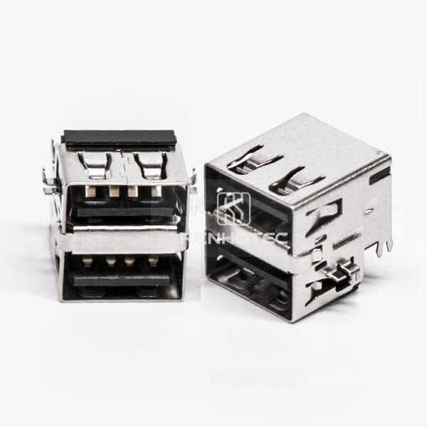 Right Angle USB Connectors Female DIP Dual Port