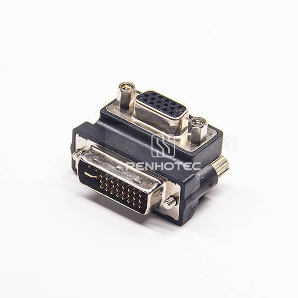 DVI To Vga Adapter 24+5Pin Male DVI To High Density D-SUB 15Pin Female Right Angle Adapter