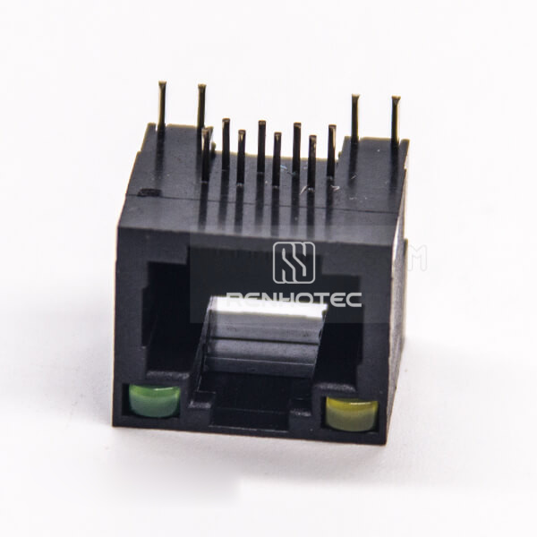 R45 with LED Black Plastic Shell Unshielded Right Angle Through Hole