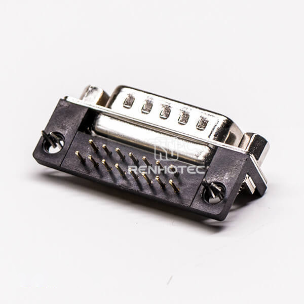 D-SUB 15 Pin Male Cable Connector Solder Type Right Angle with Staking