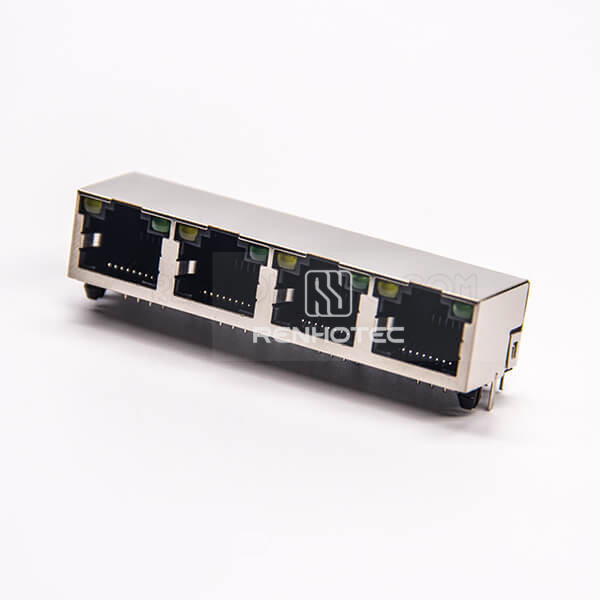 RJ45 4 Port Socket 1*4 Ethernet Network Connector with LED Shielded