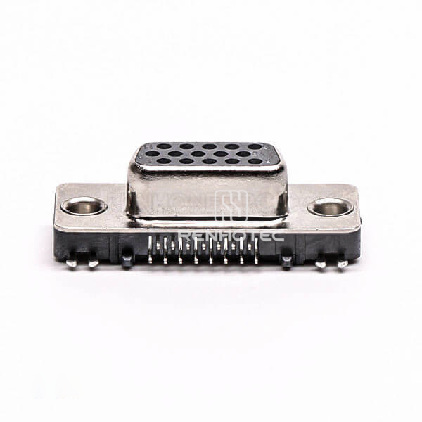 15 Pin HD D-SUB Right Angle Jack Through Hole Staking Type Black