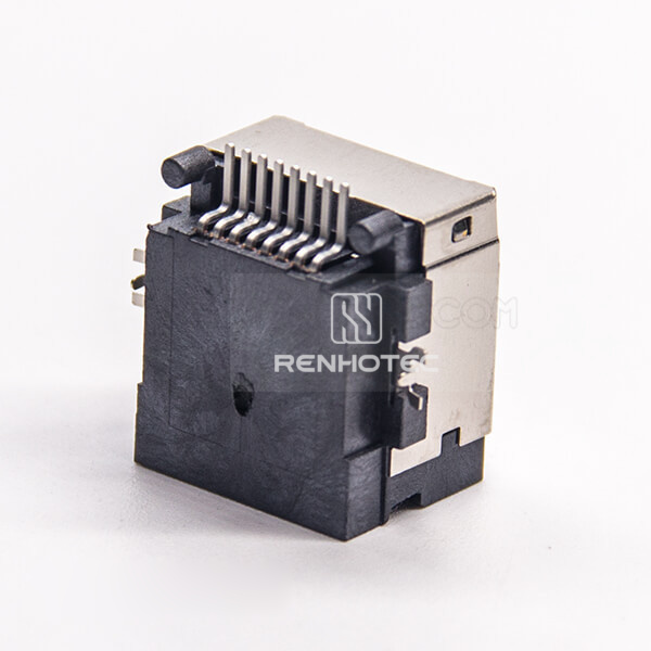 8P8C Modular Socket Connector Offset Type 90 Degree SMT for PCB Mount Shielded Without LED