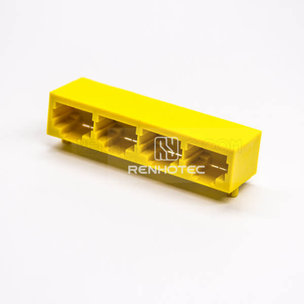 8p8c Socket 4 Port Angled Unshielded Yellow Shell Through Hole PCB Mount Without LED