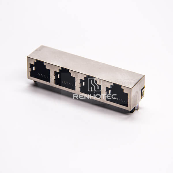 4 Port RJ45 Jack Ethernet Connector 8p8c Shielded Through Hole for PCB Mount