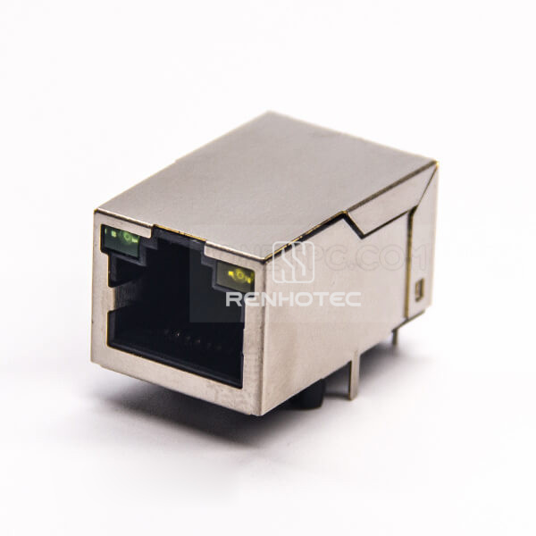Shielded Right Angle RJ45 PCB Mount 8P8C Through Hole Modular Connector with LED