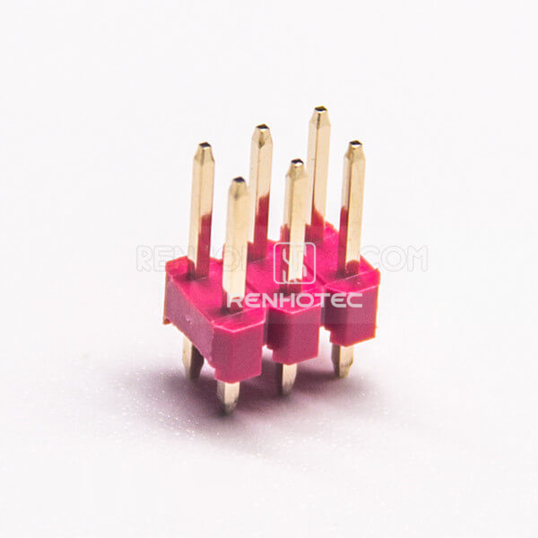 PCB Connector Pin Header 2.54mm Gap Dual Row Stright 6 Way DIP Red Plastic