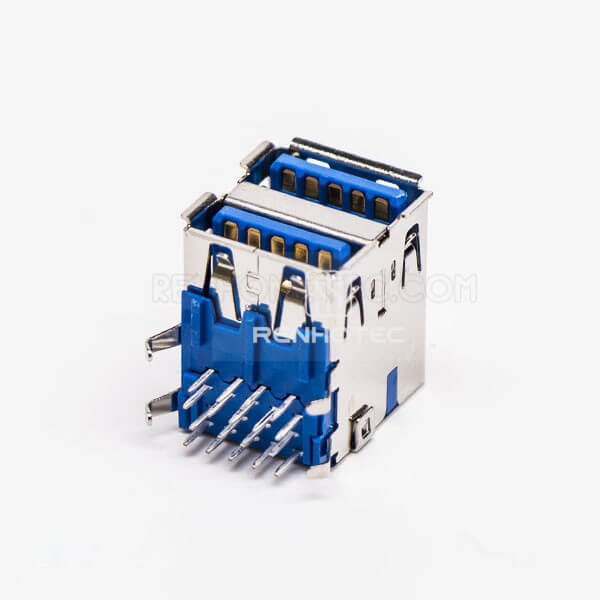 USB 3.0 Dual Port Type A Female Right Angle Through Hole