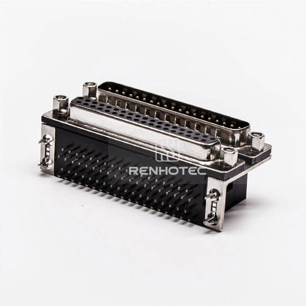D-SUB 37 Female Male Connector to Audio Right Angle Stacked Type Black Socket